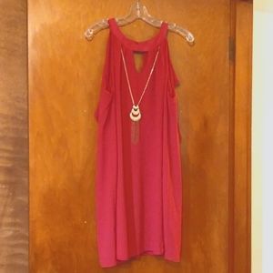 NY Collection-Red V Neck Sleeveless Dress with Necklace-Women's size XL